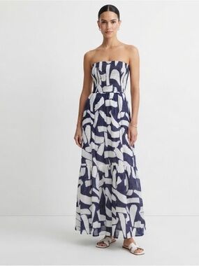 MILLY CABANA Olen Graphic Brushstroke Strapless smocked maxi dress